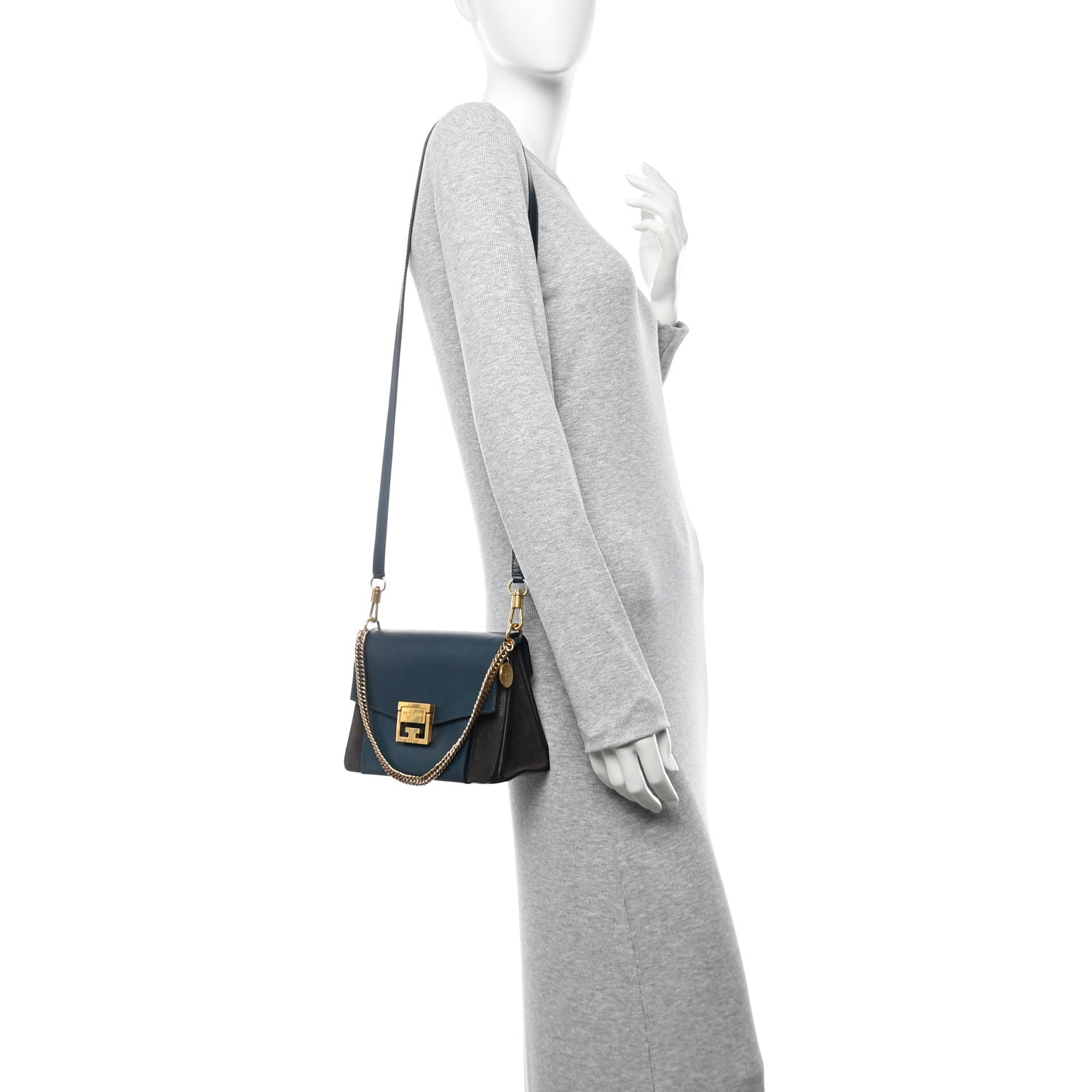Givenchy Goatskin Suede Small GV3 Shoulder Bag Blue Black 2 of 9