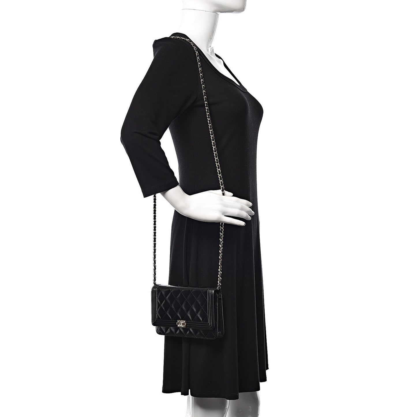 Patent Calfskin Quilted Boy Wallet On Chain WOC Black
