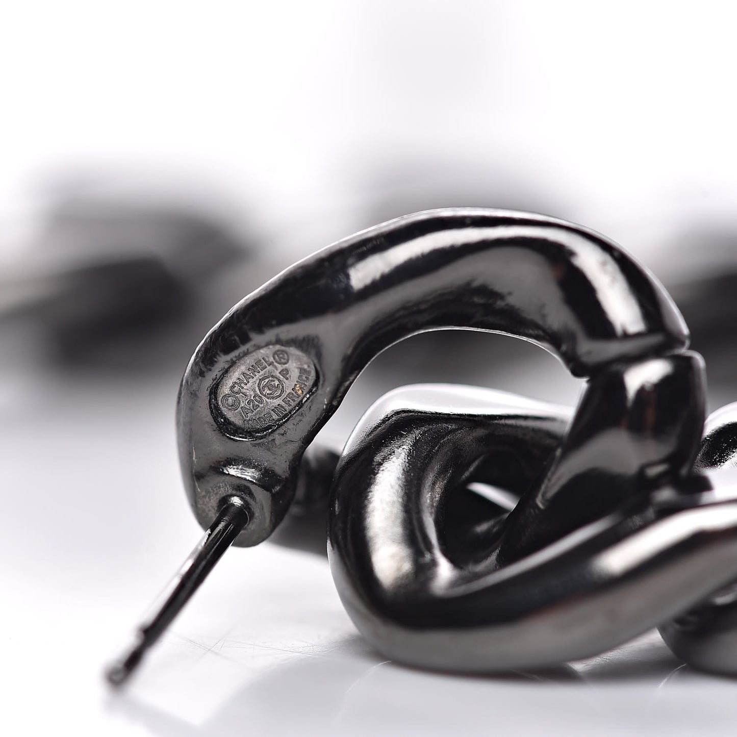 Metal CC Pick Drop Earrings Ruthenium