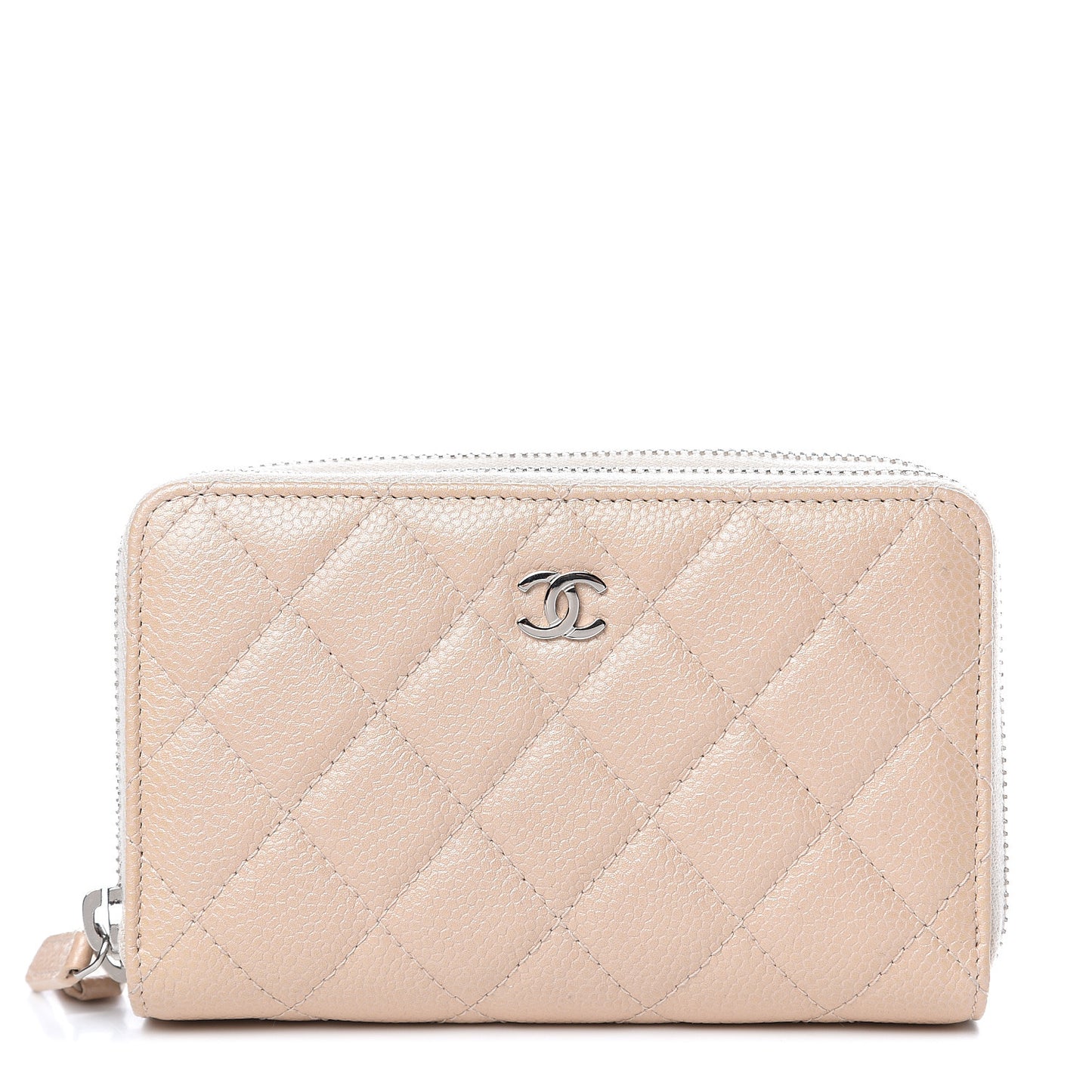 Caviar Quilted Large Gusset Double Zip Around Wallet Beige