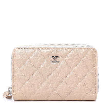 Chanel Caviar Quilted Large Gusset Double Zip Around Wallet Beige 1 of 11