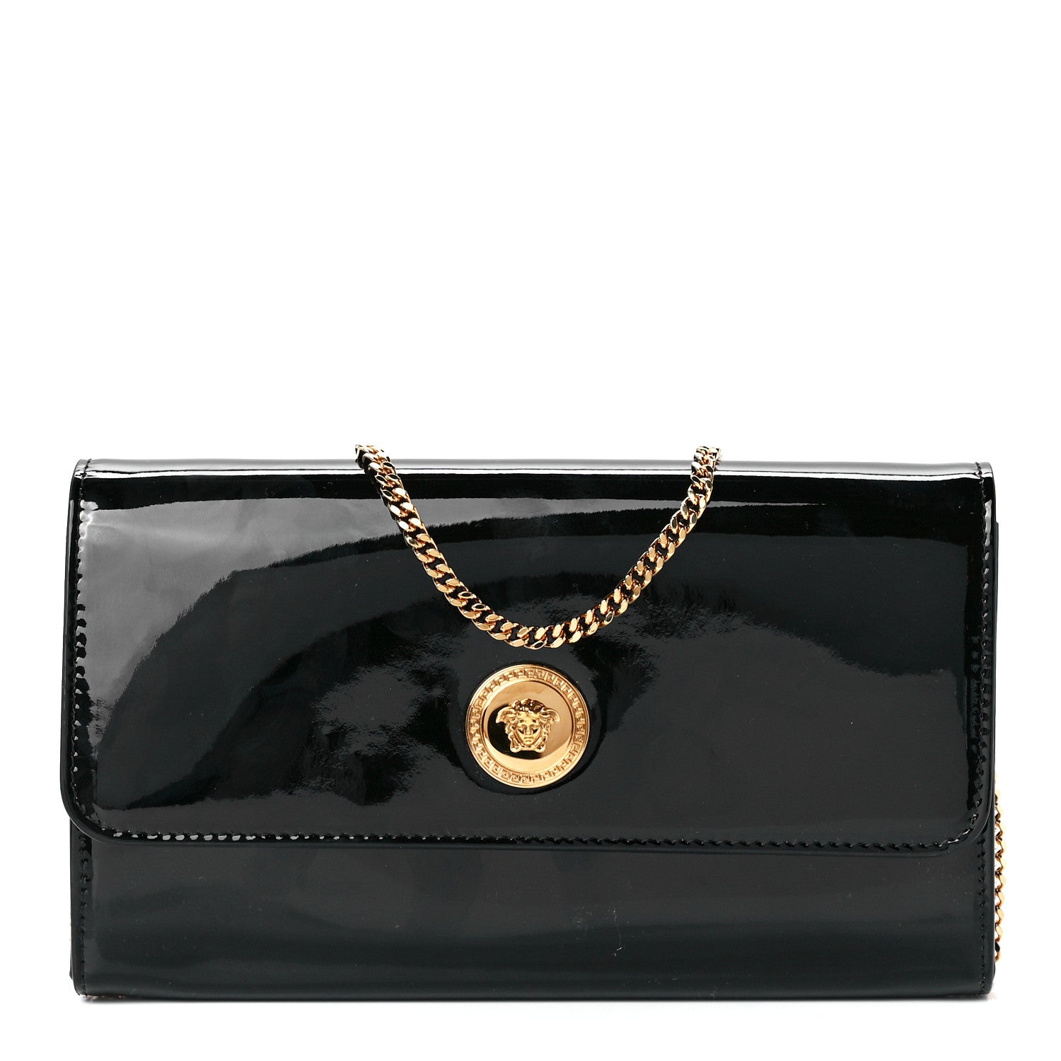 Versace Patent Medusa Clutch With Chain Black 1 of 10