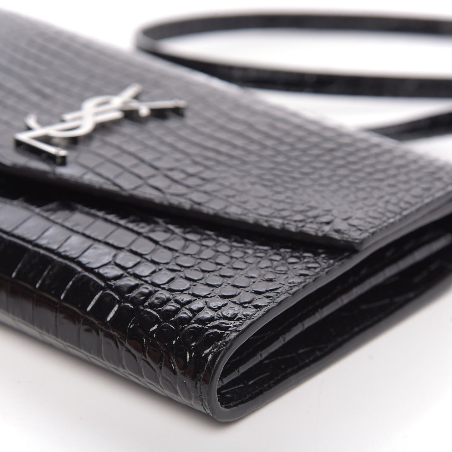 Calfskin Crocodile Embossed Monogram Uptown Crossbody Black