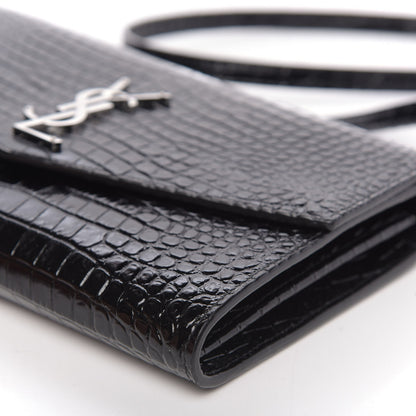 Saint Laurent Calfskin Crocodile Embossed Monogram Uptown Crossbody Black 8 of 9