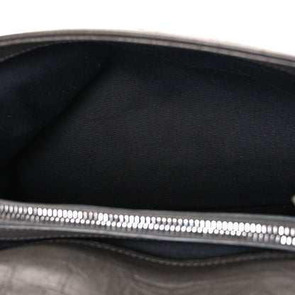 Saint Laurent Calfskin Crocodile Embossed West Hollywood Monogram Fold-Over Dark Brown 4 of 9