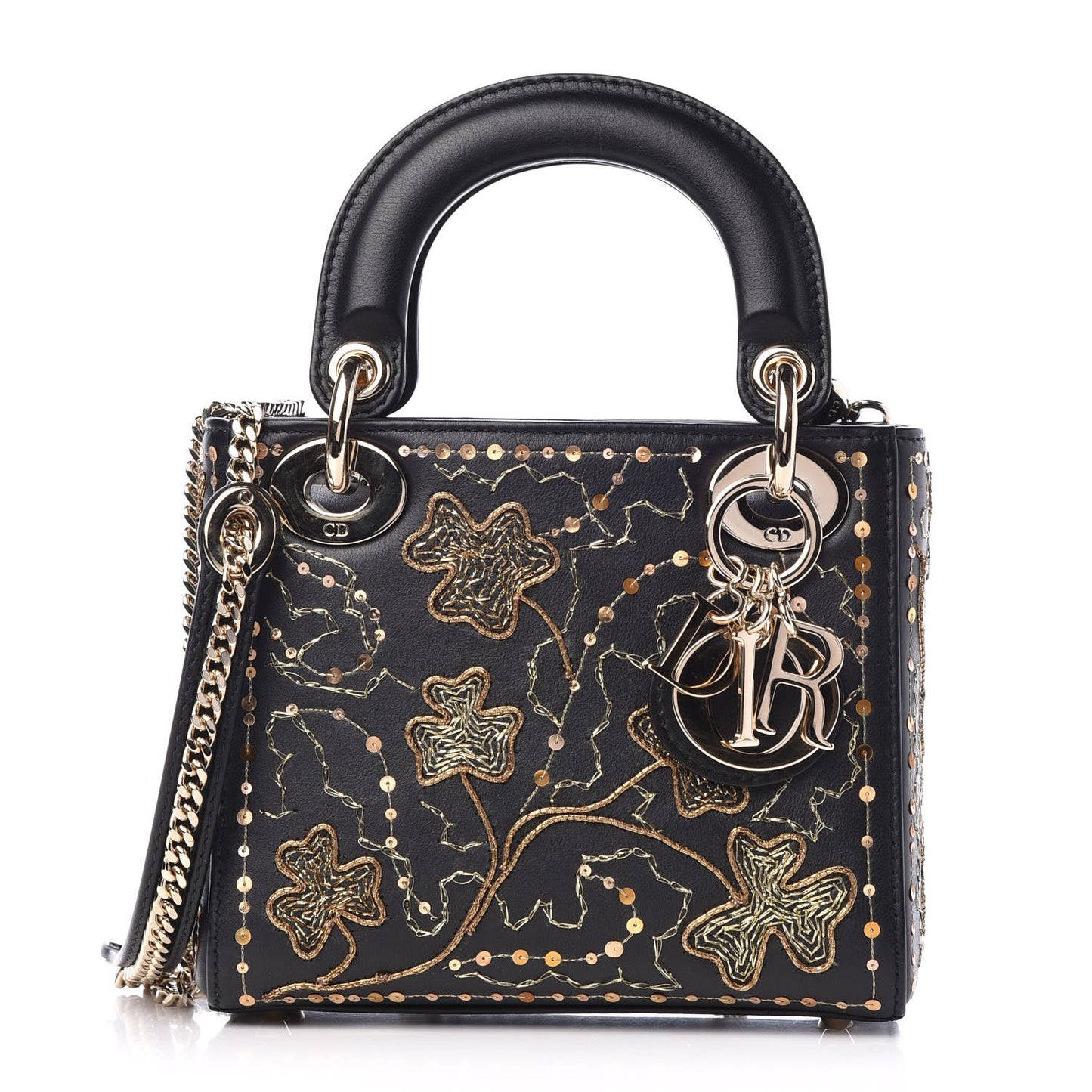 Smooth Calfskin Embroidered Mini Lady Dior Black