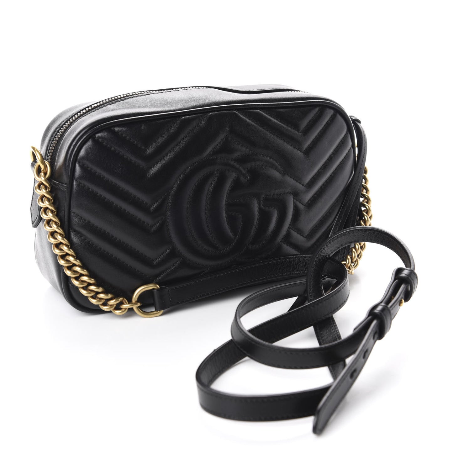 Calfskin Matelasse Small GG Marmont Chain Shoulder Bag Black