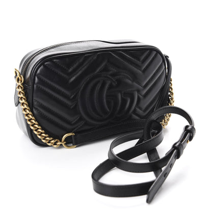 Gucci Calfskin Matelasse Small GG Marmont Chain Shoulder Bag Black 3 of 10