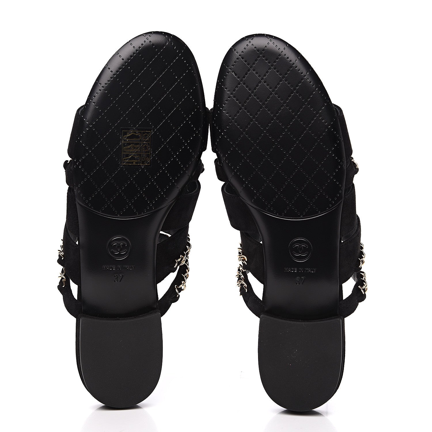 Chanel Kid Suede Chain CC Slide Flat Sandals 37 Black 8 of 9