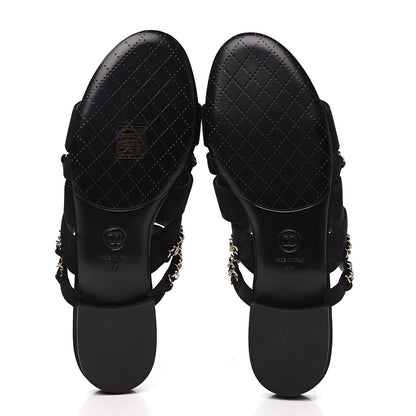 Chanel Kid Suede Chain CC Slide Flat Sandals 37 Black 8 of 9