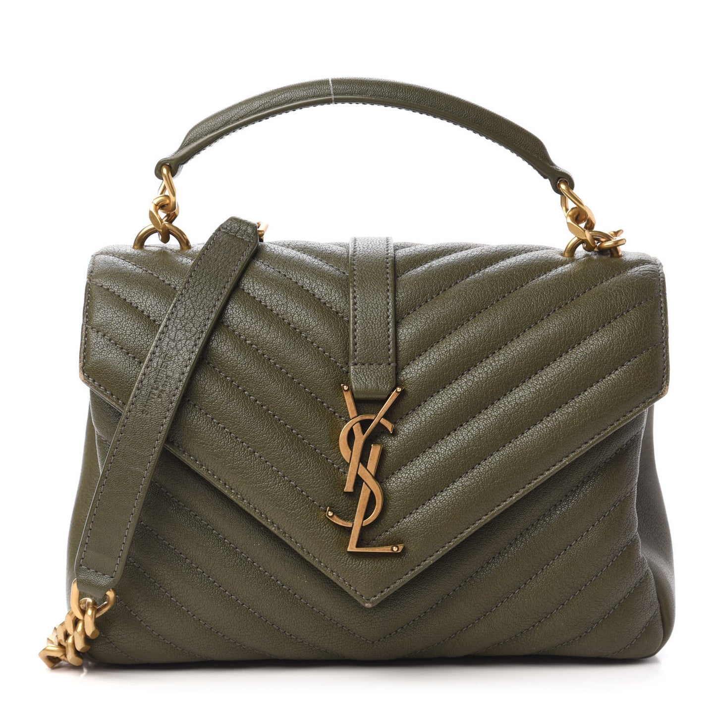 Sheepskin Matelasse Chevron Monogram Medium College Bag Military Green
