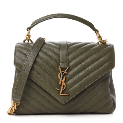Saint Laurent Sheepskin Matelasse Chevron Monogram Medium College Bag Military Green 1 of 9