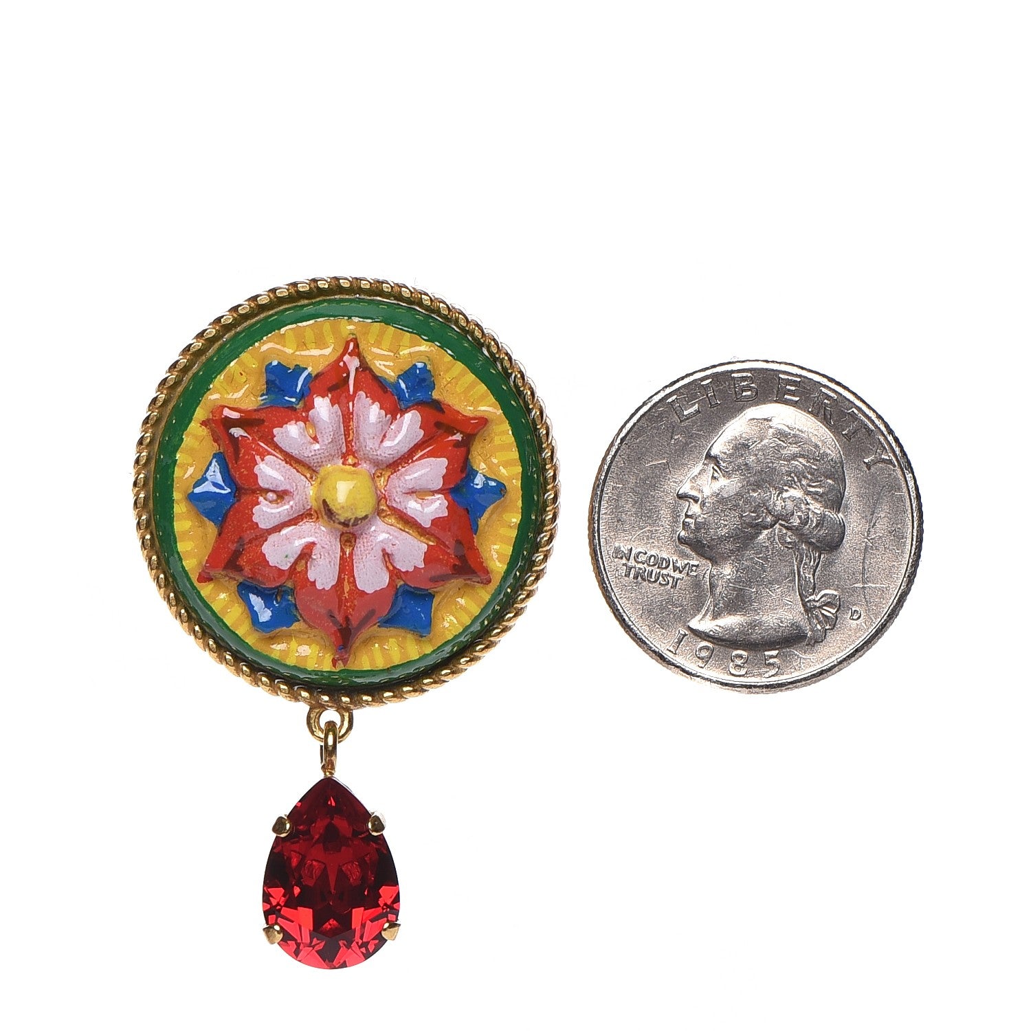 Dolce & Gabbana Enamel Painted Flower Crystal Clip On Earrings Multicolor 2 of 5