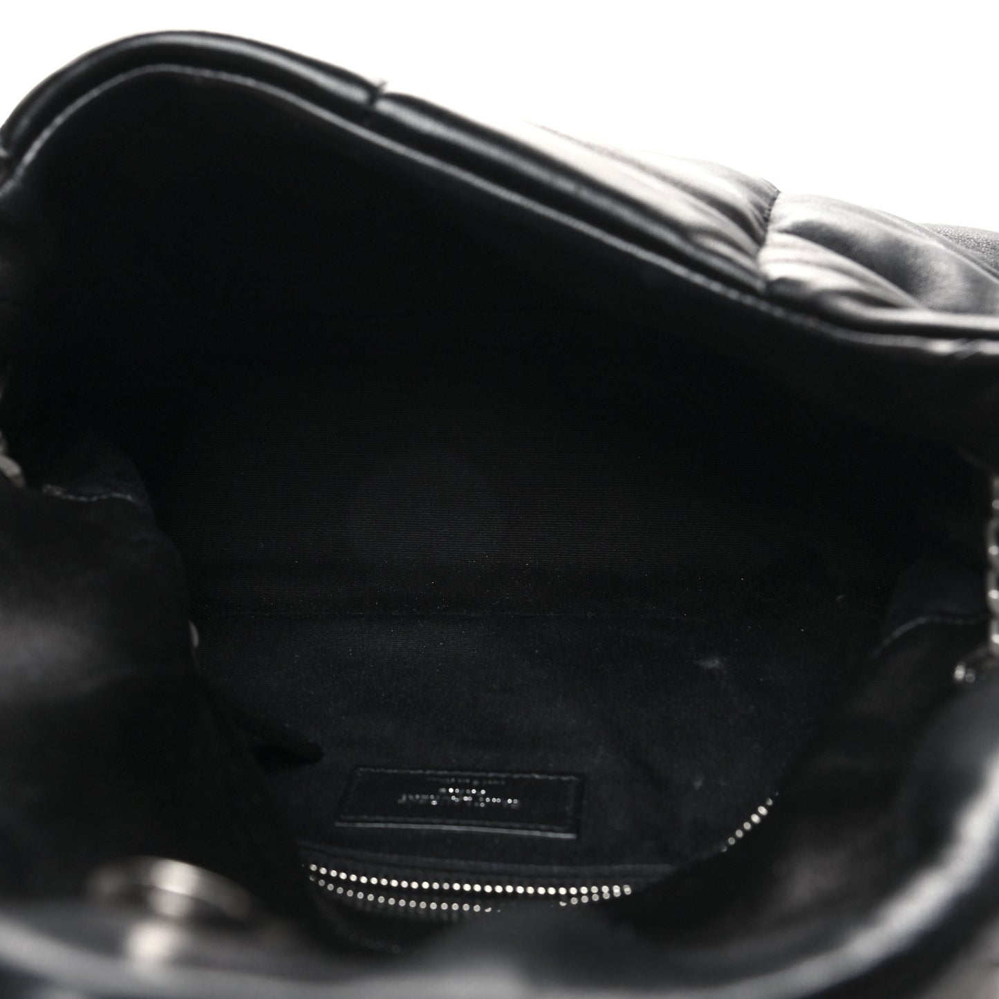 Lambskin Quilted Small Loulou Puffer Monogram Chain Satchel Black
