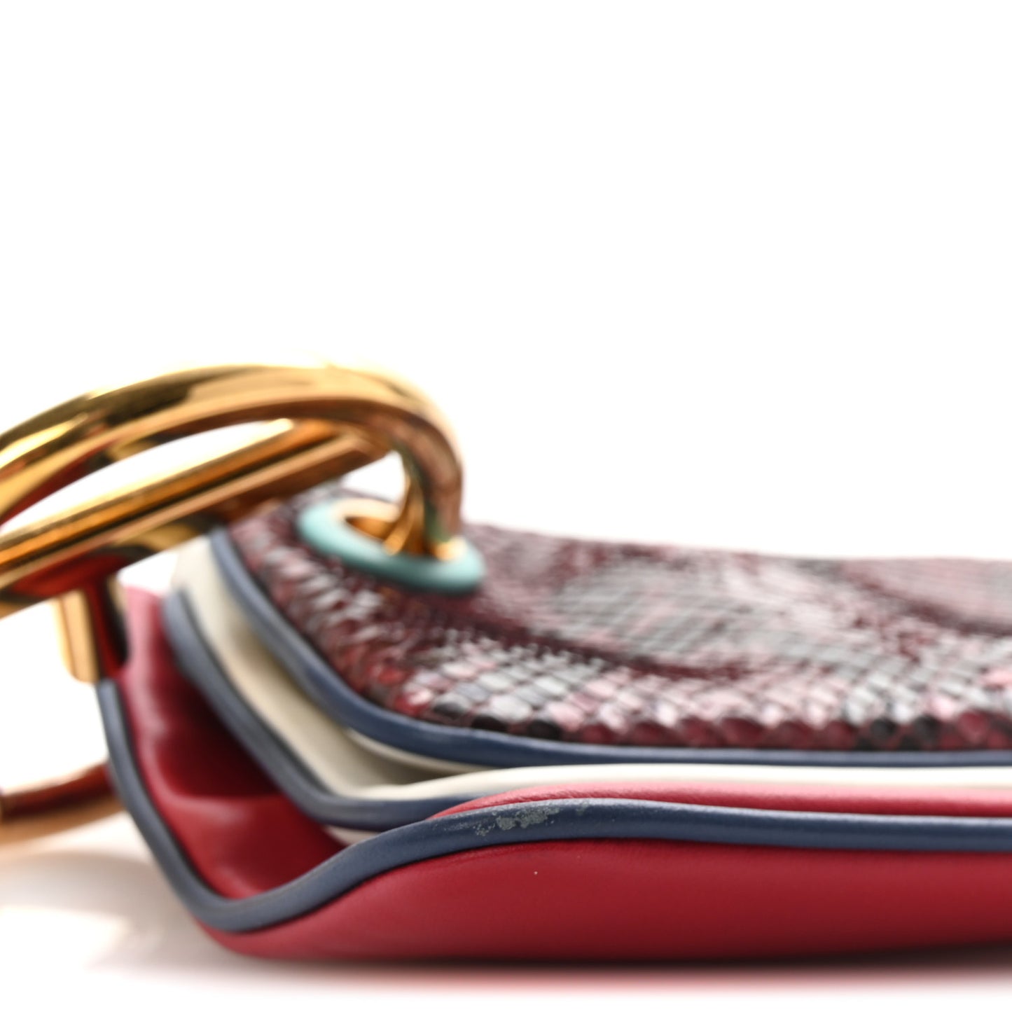 Calfskin Snakeskin F is Fendi Triplette Pouch Set Red Multicolor