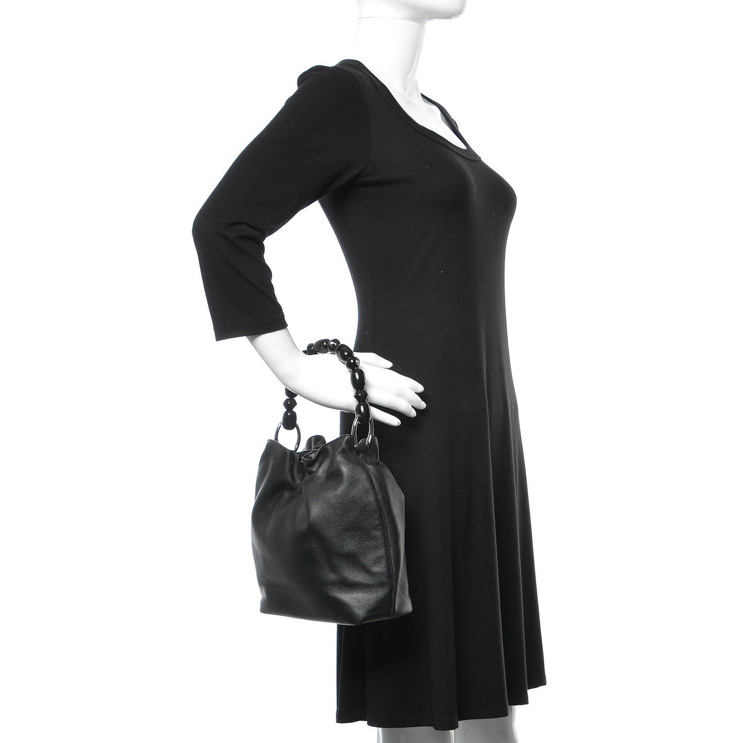 Calfskin Maris Pearl Beaded Mini Tote Black