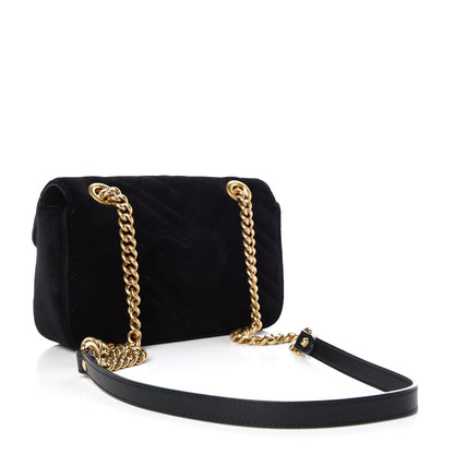 Gucci Velvet Matelasse Mini GG Marmont Shoulder Bag Black 3 of 9