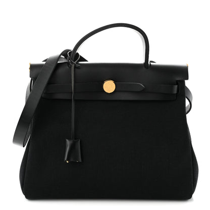 Hermes Military Toile Vache Hunter Herbag Zip Retourne 31 PM Black 1 of 11