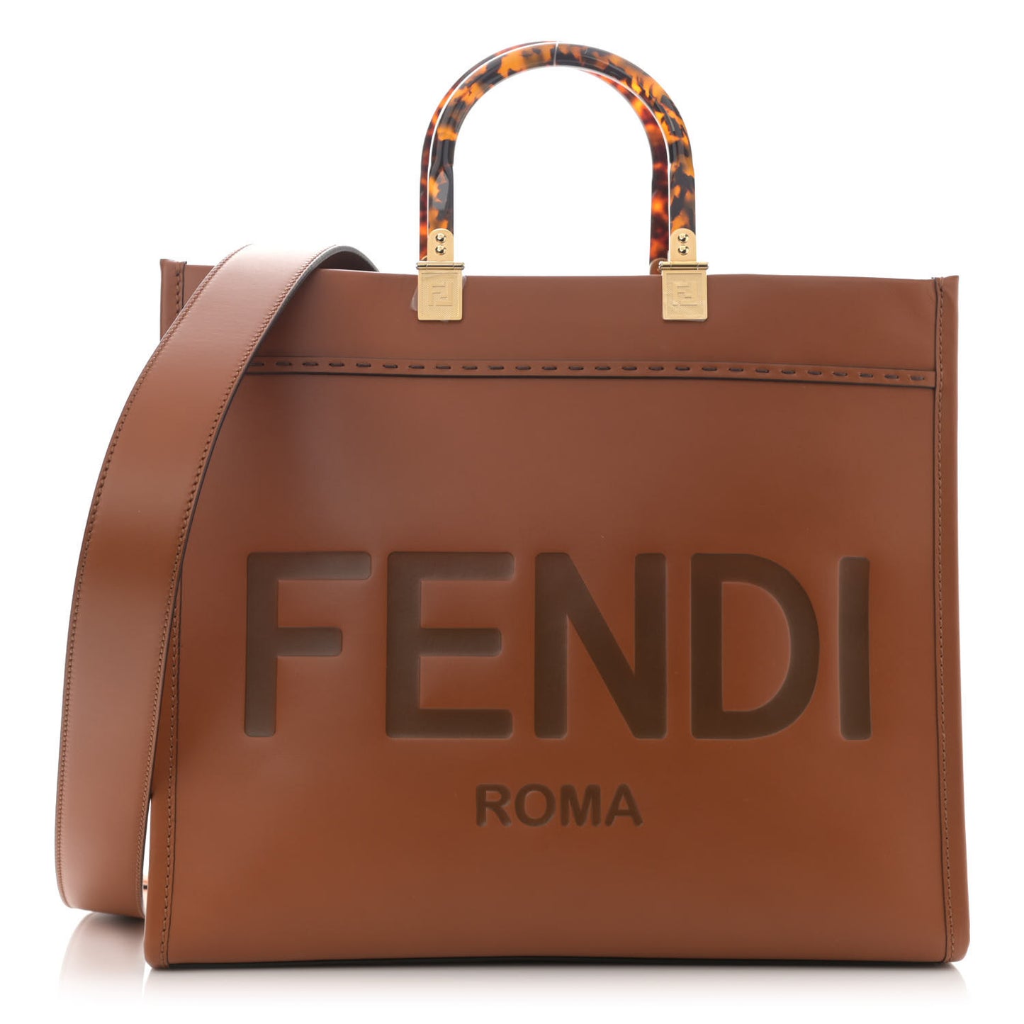 Vitello King Plexiglass Medium Fendi Sunshine Shopper Tote Cuoio
