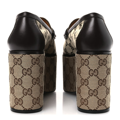 Gucci Canvas GG Monogram Horsebit Calfskin Womens Horsebit Platform Loafers 38.5 Beige Ebony 6 of 13