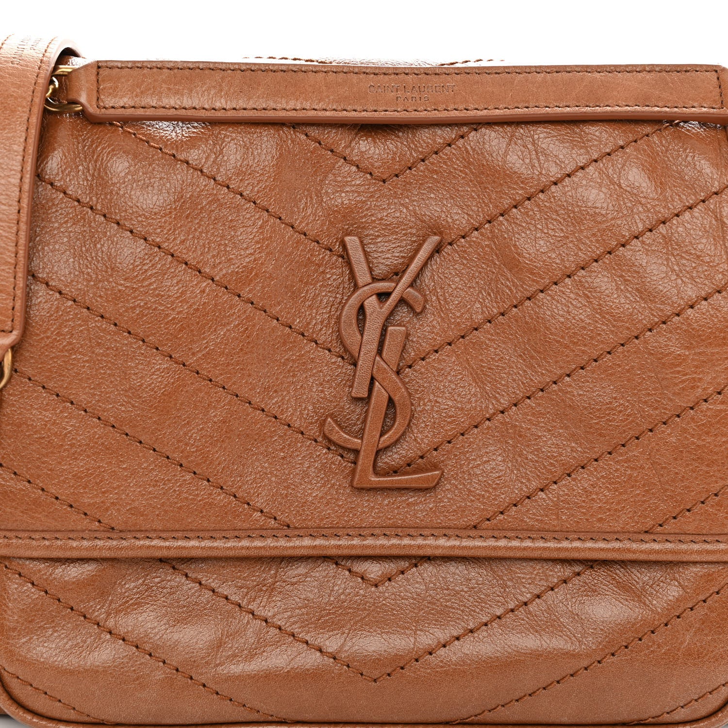 Saint Laurent Crinkled Calfskin Matelasse Monogram Medium Niki Chain Satchel Light Caramel 7 of 9