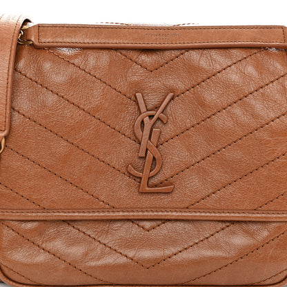 Saint Laurent Crinkled Calfskin Matelasse Monogram Medium Niki Chain Satchel Light Caramel 7 of 9