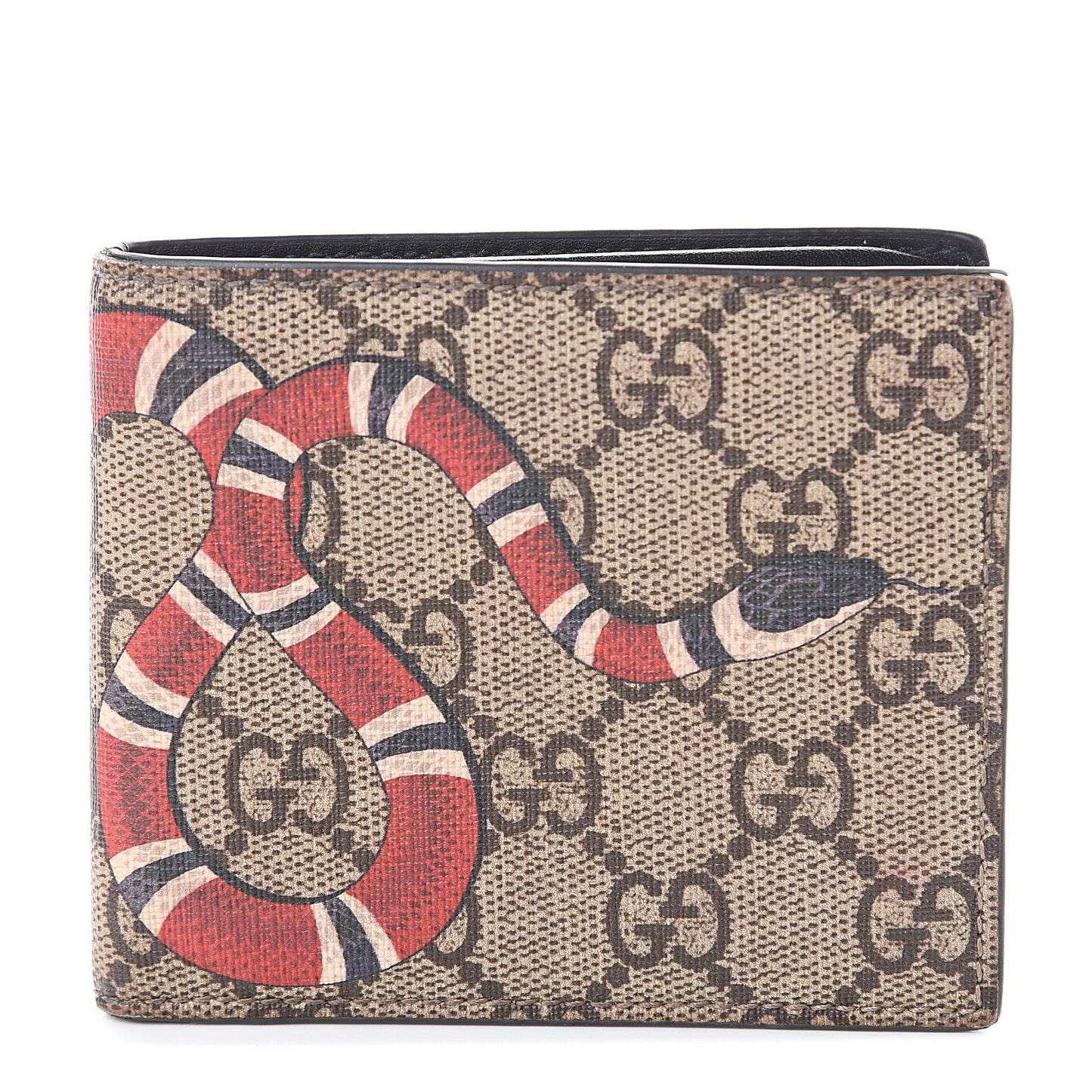 GG Supreme Monogram Selleria Calfskin Kingsnake Nice Bi-Fold Wallet Beige Ebony Multicolor Black