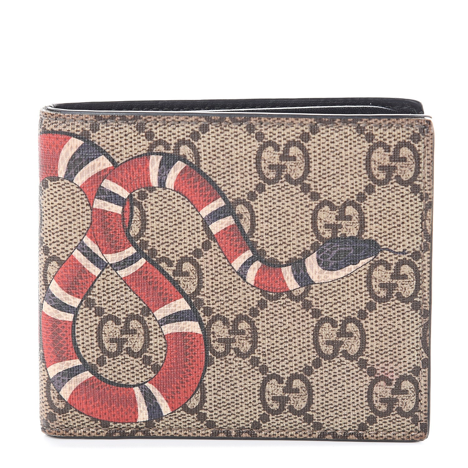 Gucci GG Supreme Monogram Selleria Calfskin Kingsnake Nice Bi-Fold Wallet Beige Ebony Multicolor Black 1 of 5