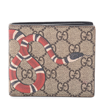 Gucci GG Supreme Monogram Selleria Calfskin Kingsnake Nice Bi-Fold Wallet Beige Ebony Multicolor Black 1 of 5