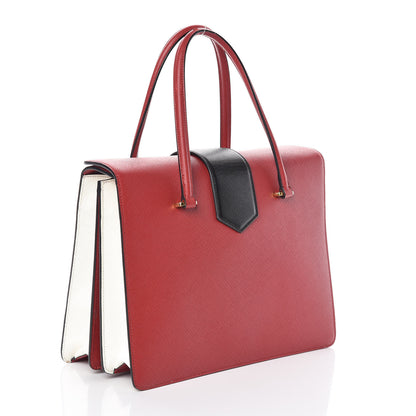 Prada Saffiano Tri-Color Turn Lock Satchel Fuoco White Black 3 of 8