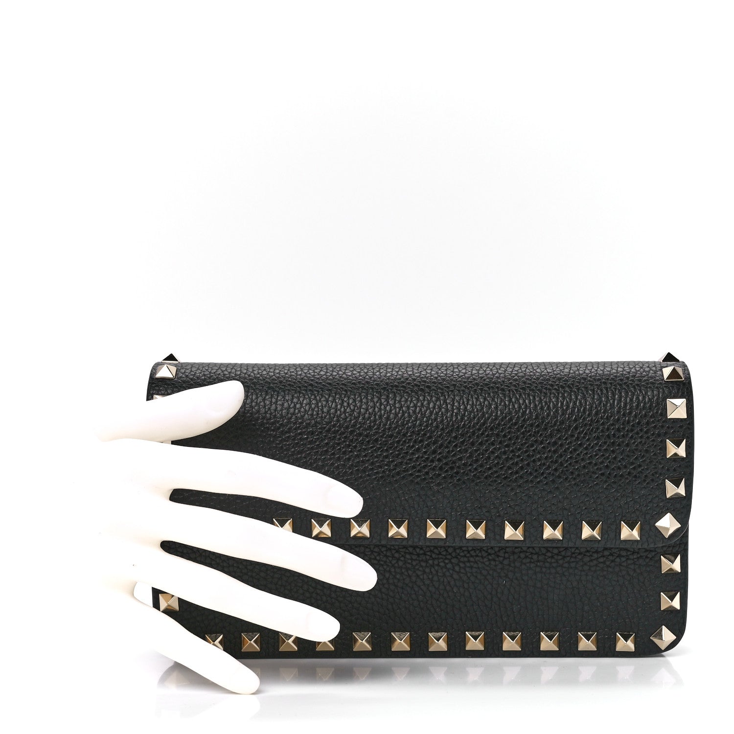 Valentino Garavani Pebbled Calfskin Rockstud Flap Wallet On Chain Black 2 of 11