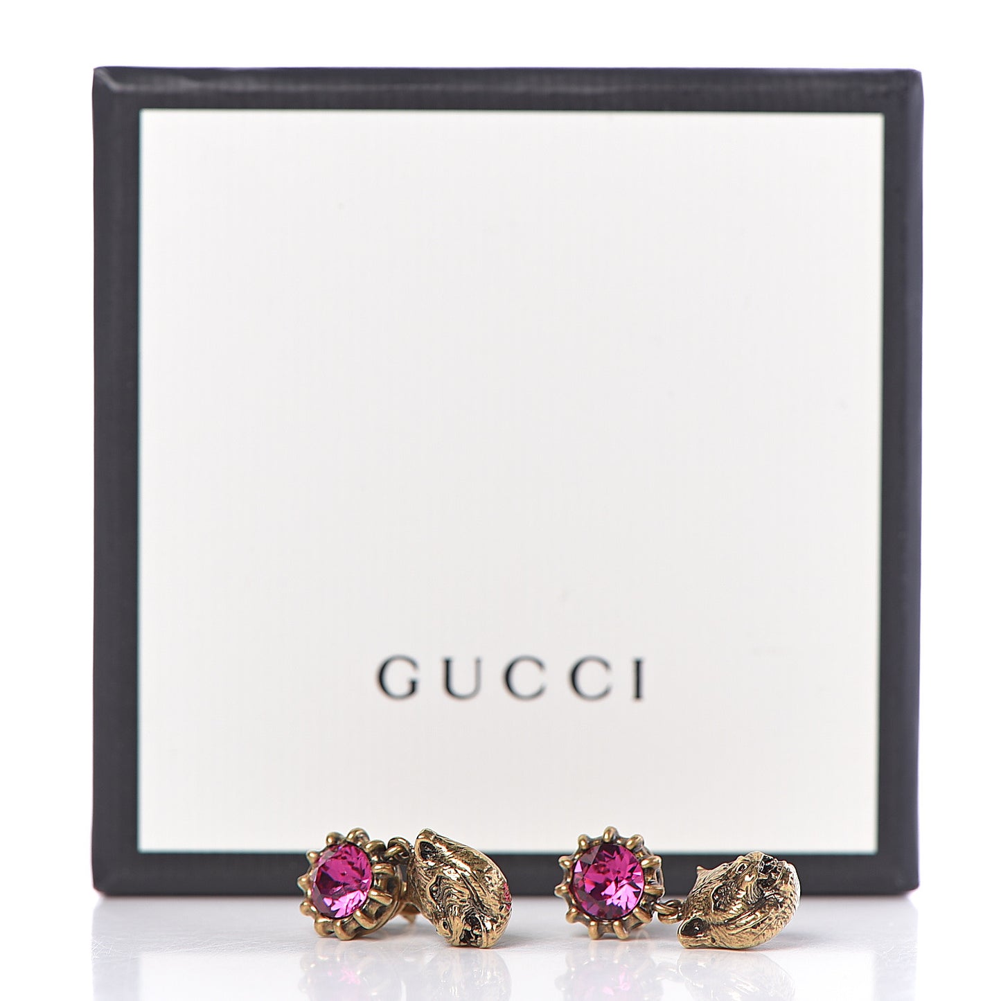 Metal Crystal Feline Earrings Aged Gold