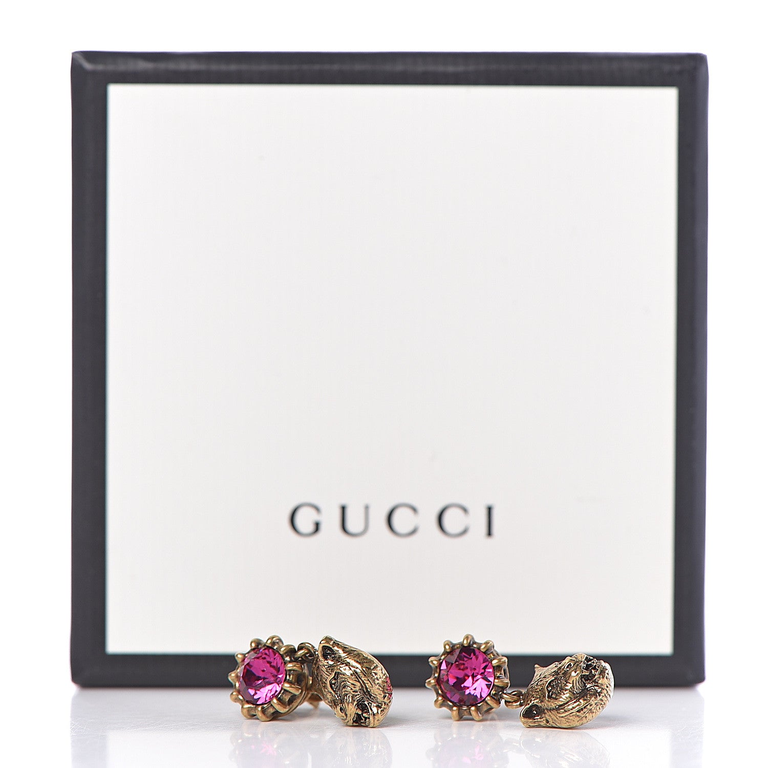 Gucci Metal Crystal Feline Earrings Aged Gold 4 of 4