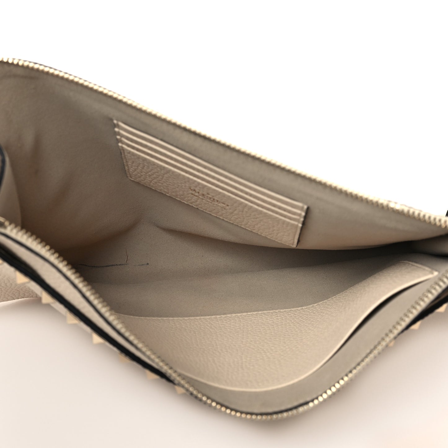 Pebbled Calfskin Rockstud Zip Pouch Ivory