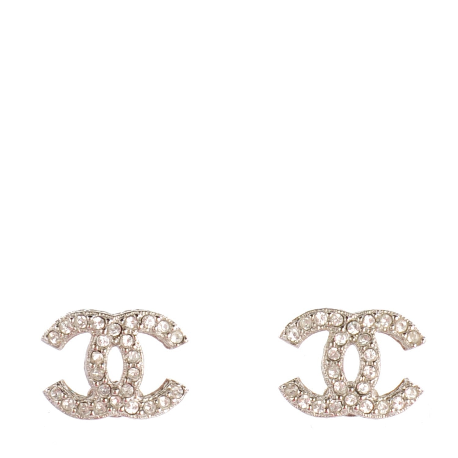 Chanel Crystal Timeless CC Earrings Silver 1 of 5
