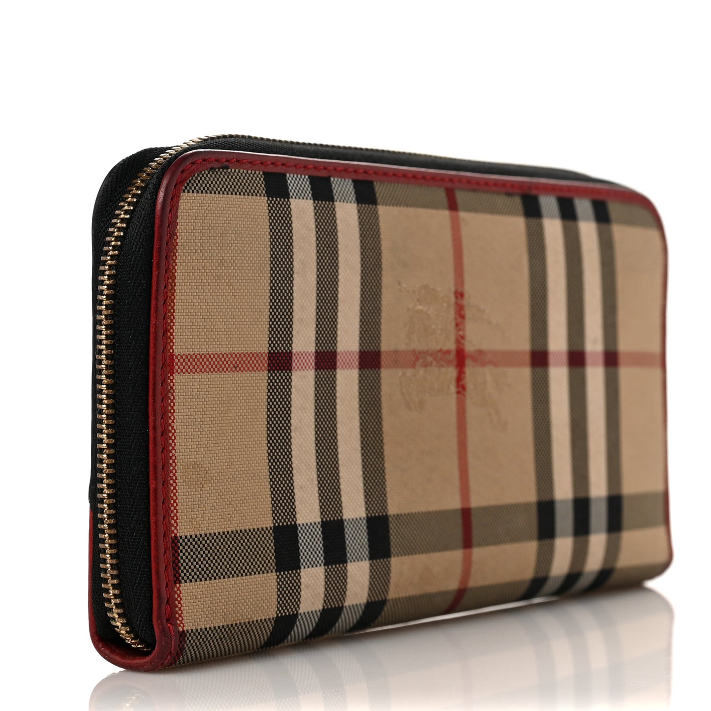 Haymarket Check Leather Zip Around Wallet Red