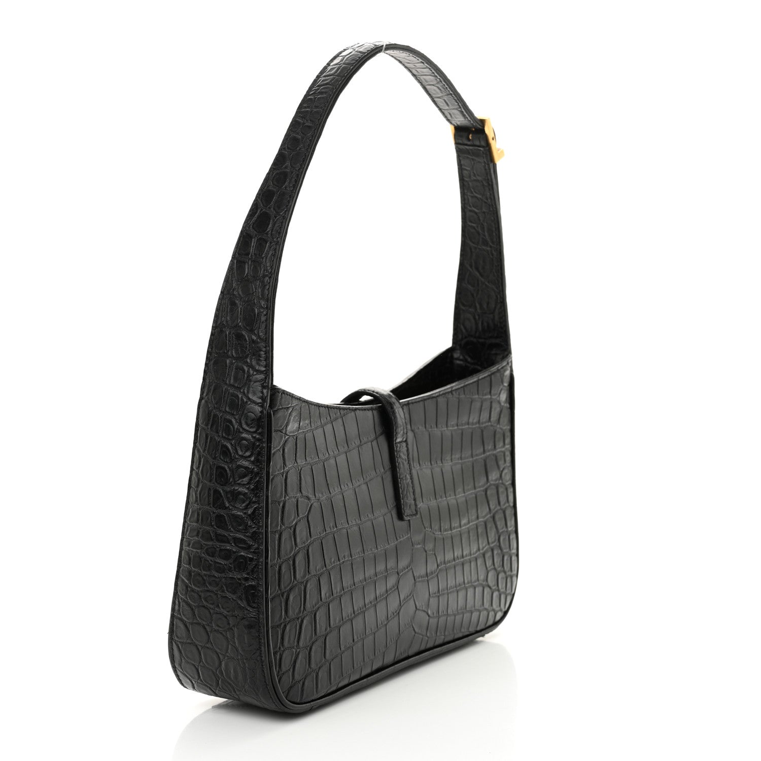 Saint Laurent Calfskin Crocodile Embossed Le 5 A 7 Hobo Black 3 of 11