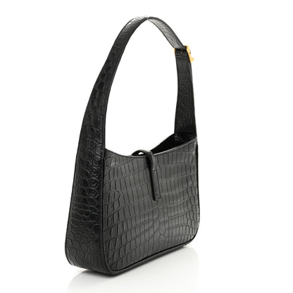 Saint Laurent Calfskin Crocodile Embossed Le 5 A 7 Hobo Black 3 of 11