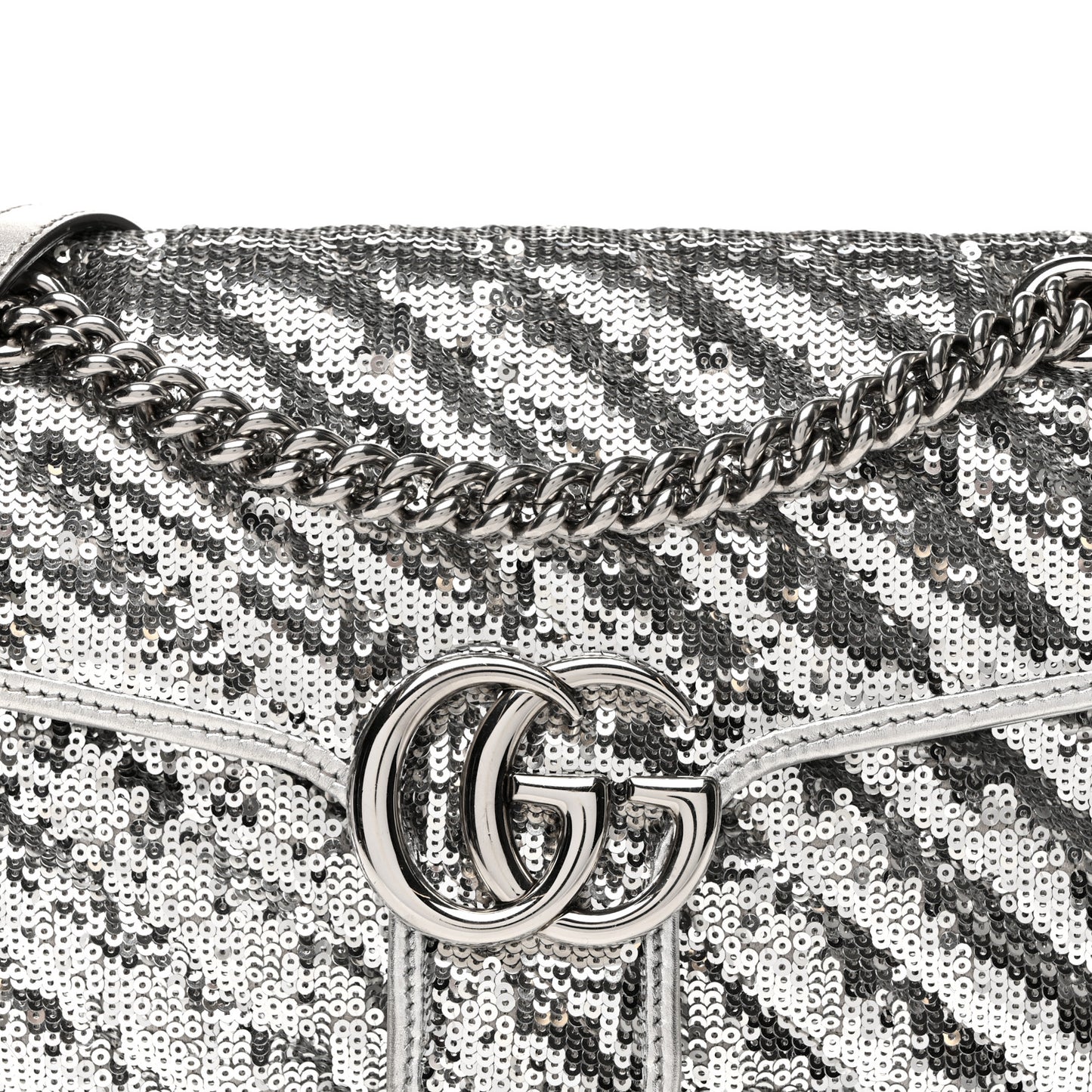 Sequin Matelasse Small GG Marmont Shoulder Bag Silver