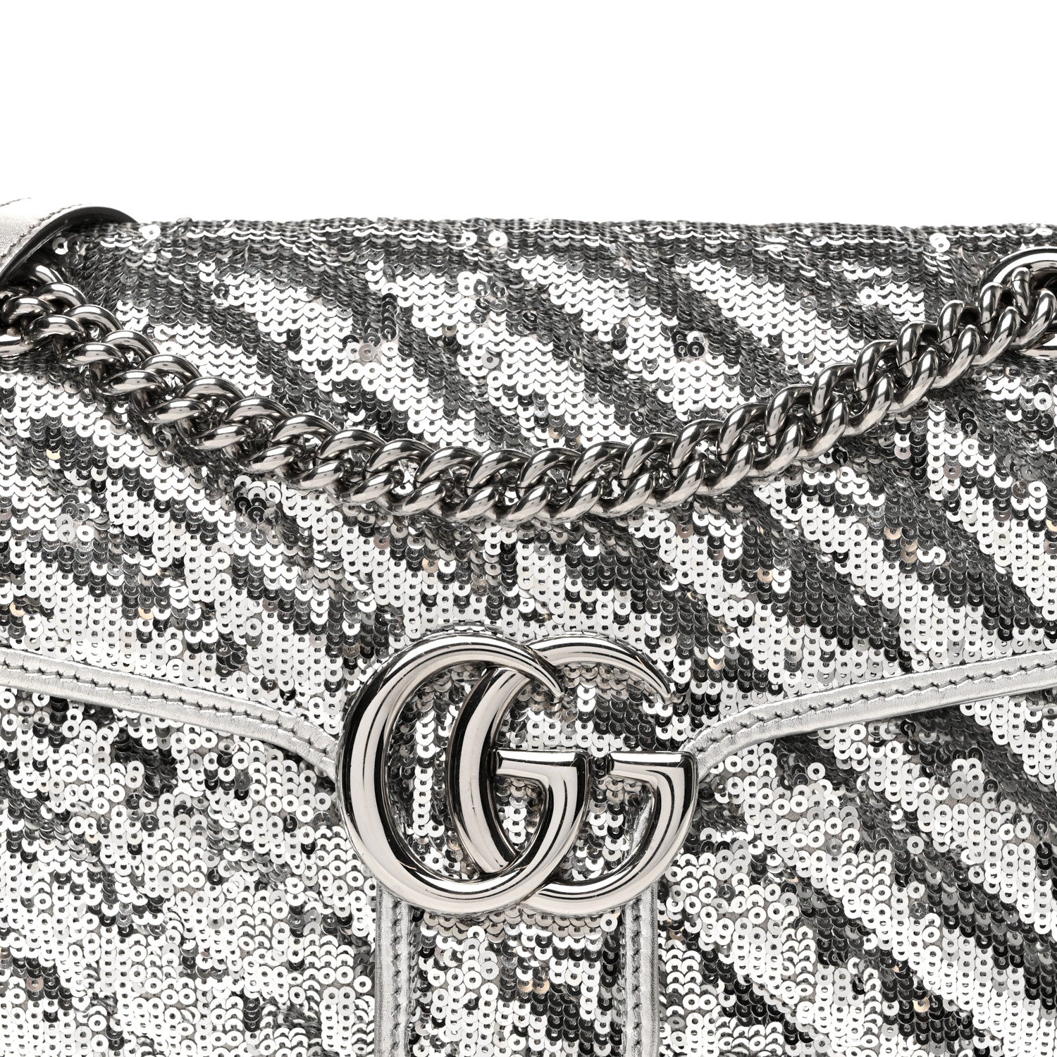 Gucci Sequin Matelasse Small GG Marmont Shoulder Bag Silver 8 of 15