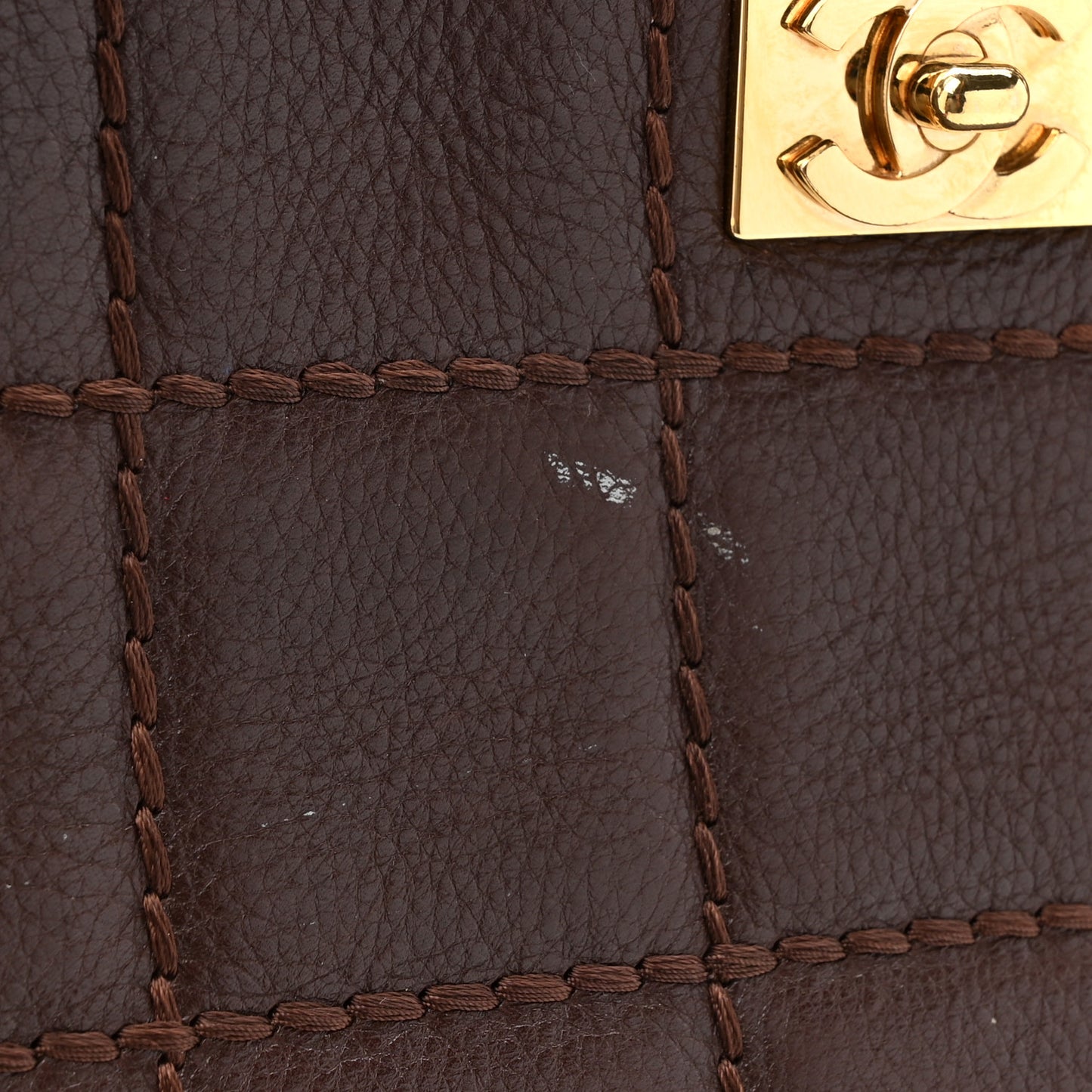 Calfskin Stitched Chocolate Bar Shopping Tote Dark Brown