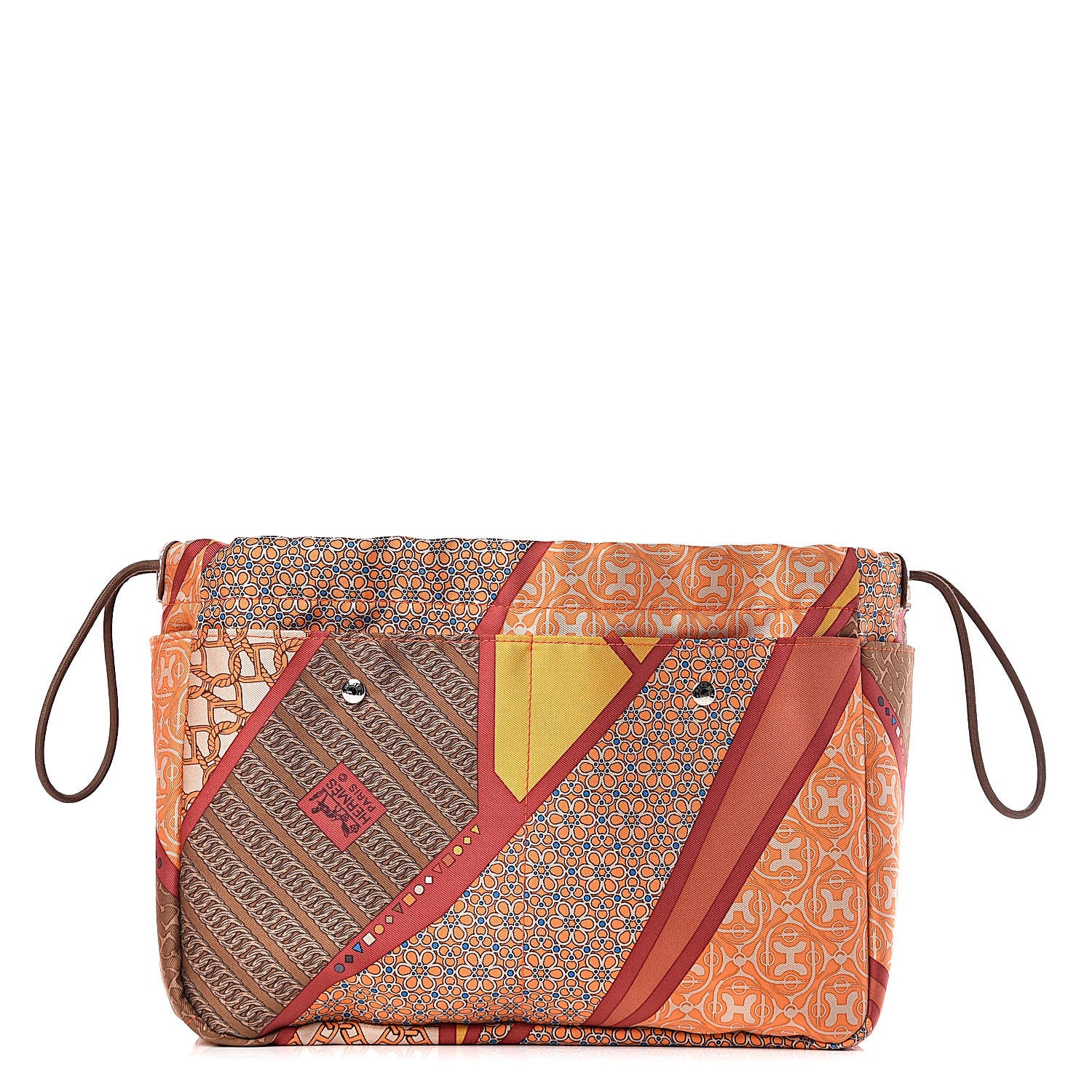 Hermes Silk Barenia Carre en Cravates Fourbi 25 MM Pouch Flamingo Pink Deer Brown 1 of 10