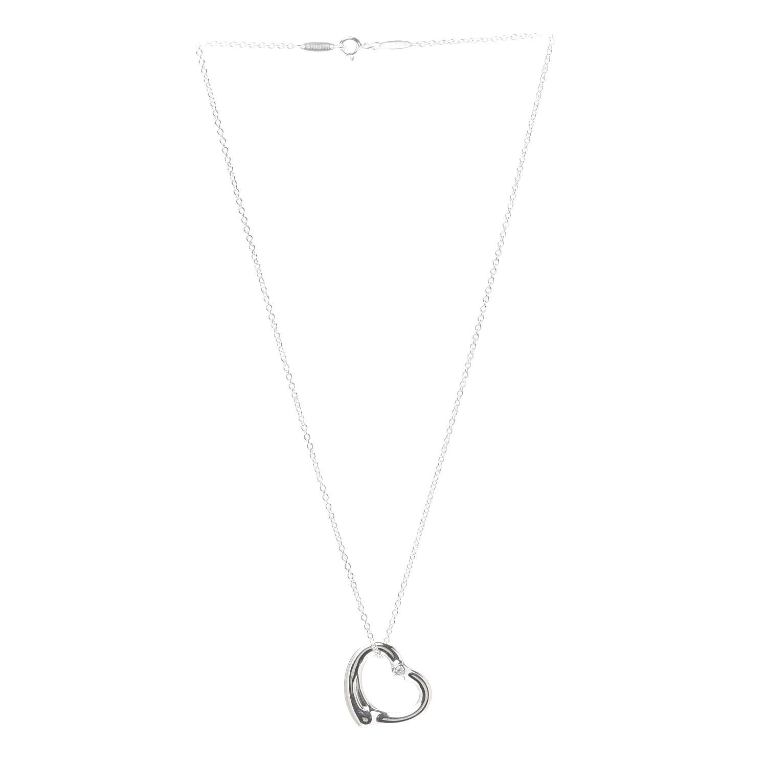 Tiffany Sterling Silver Diamond 22mm Elsa Peretti Open Heart Pendant Necklace 3 of 7