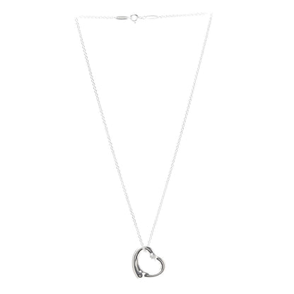 Tiffany Sterling Silver Diamond 22mm Elsa Peretti Open Heart Pendant Necklace 3 of 7
