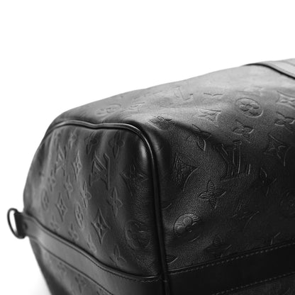 Louis Vuitton Calfskin Shadow Monogram Keepall Bandouliere 50 Black 9 of 11