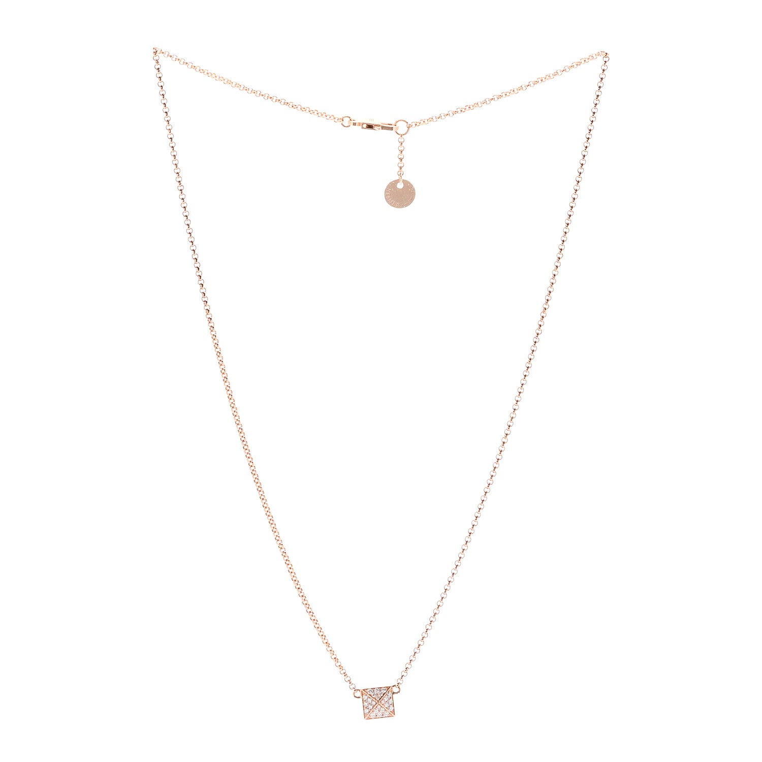 Hermes 18K Rose Gold Diamond Clou d'H Pendant Necklace 3 of 6