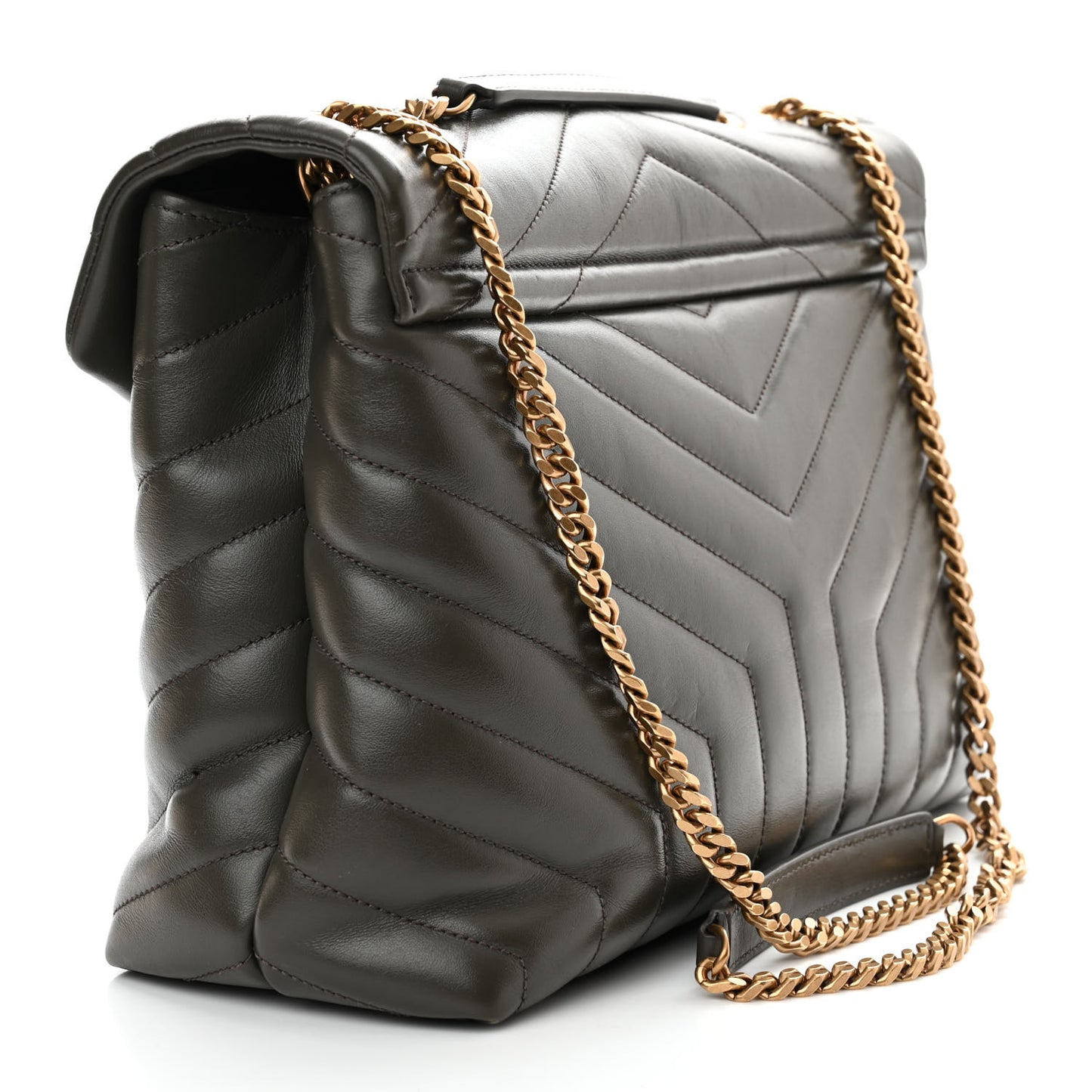 Calfskin Y Quilted Monogram Medium Loulou Chain Satchel Soil Brown