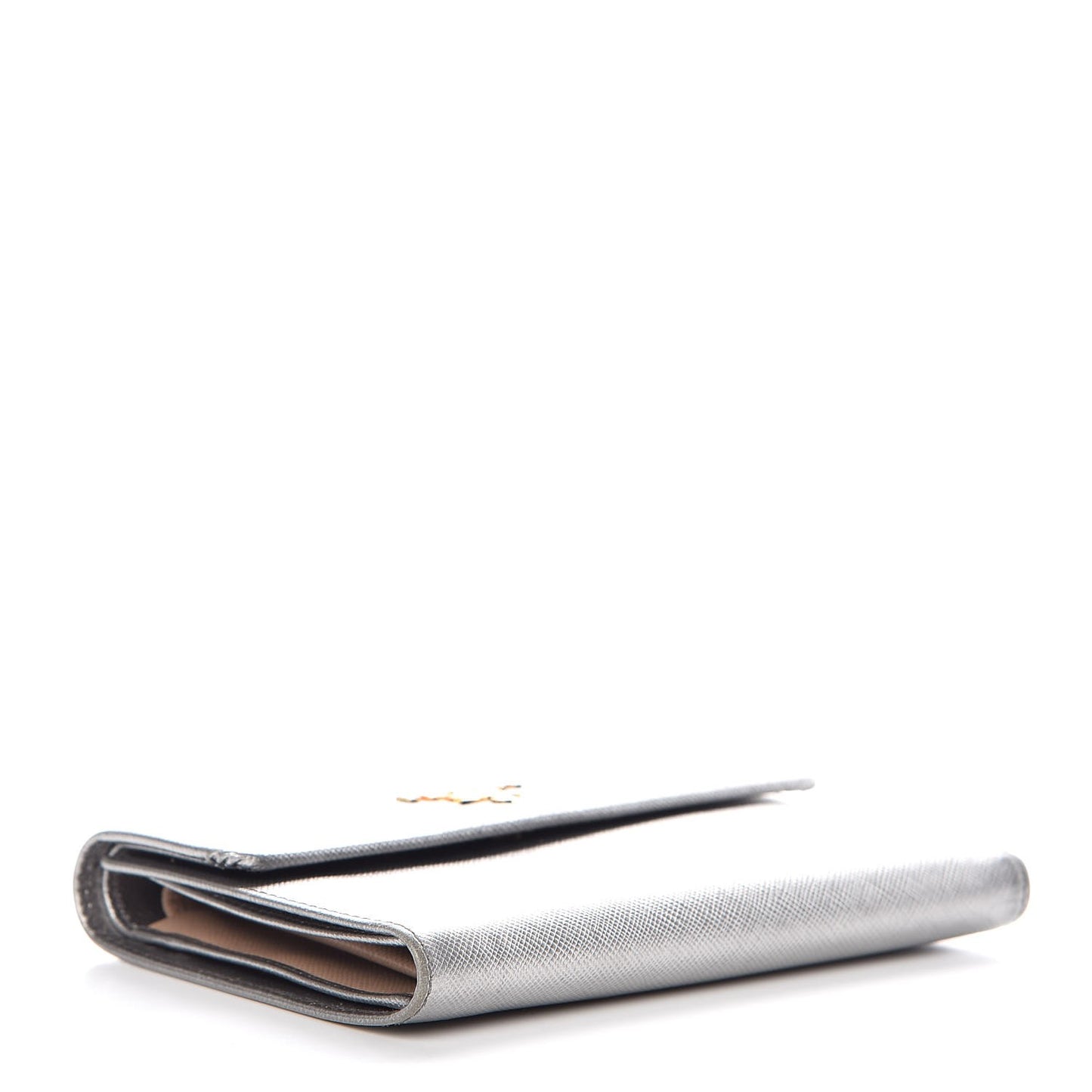 Metallic Saffiano French Flap Compact Wallet Silver