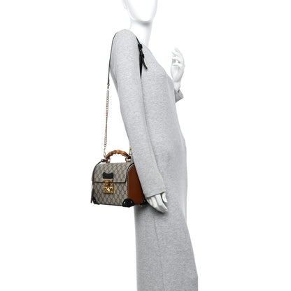 Gucci GG Supreme Monogram Small Padlock Bamboo Shoulder Bag Beige Black Cuir 2 of 11
