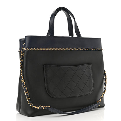 Chanel Lambskin Caviar Lovely Chains Shopping Tote Black Navy 3 of 13